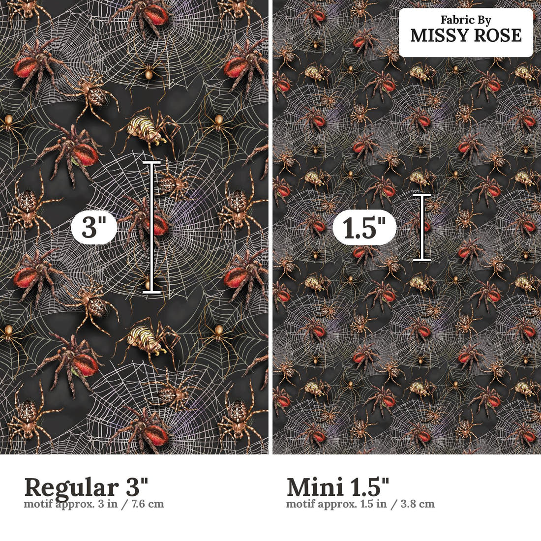 Design 249 Spider Fabric size comparison - print scale | Fabric by Missy Rose