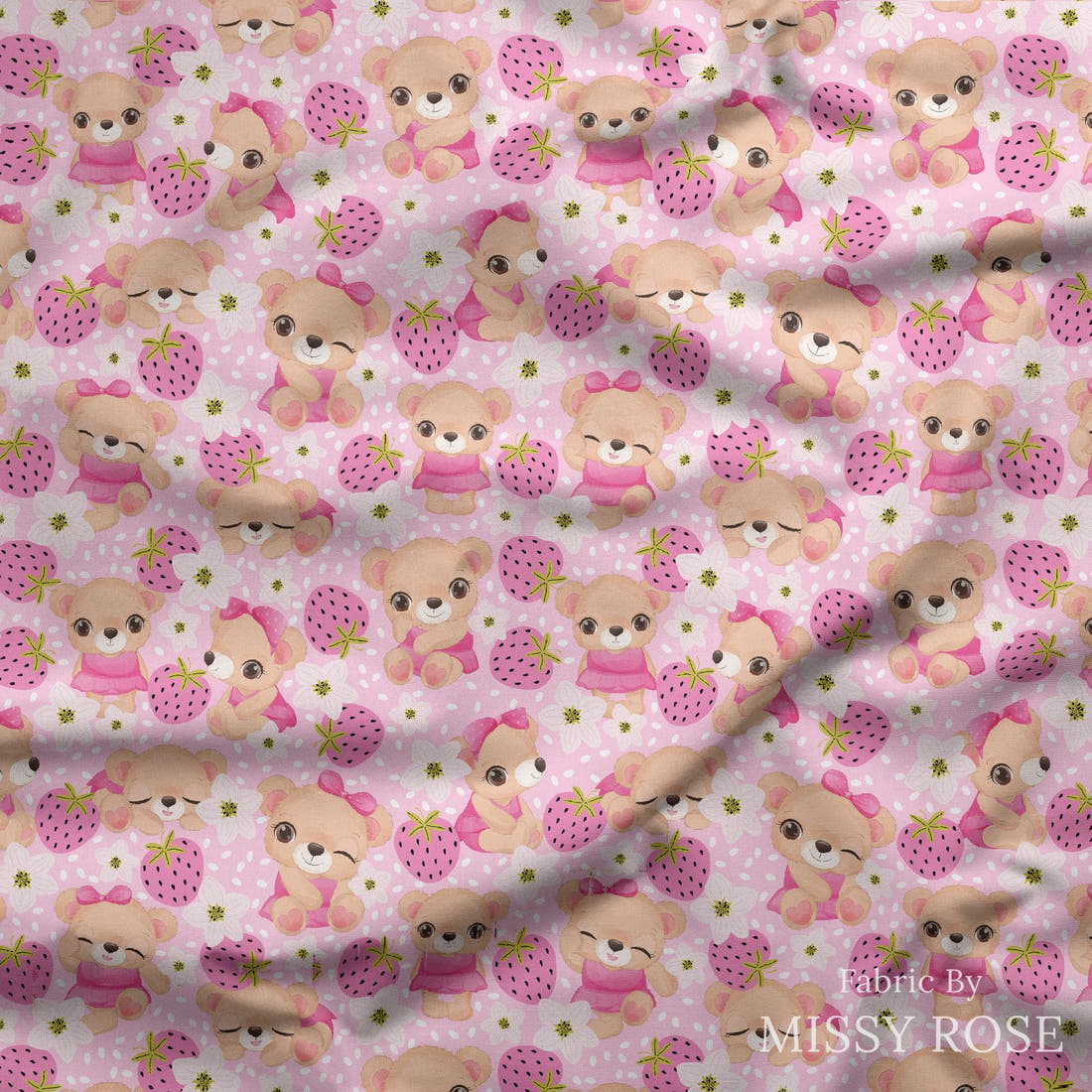 Design 25 Cute Bear Fabric draped fabric mockup – custom printed fabric by the metre | Fabric by Missy Rose