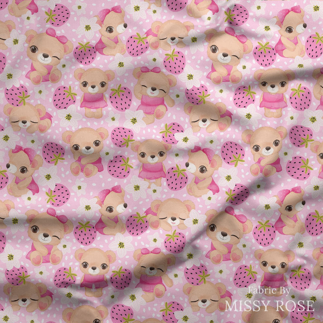 Design 25 Cute Bear Fabric draped fabric mockup – custom printed fabric by the metre | Fabric by Missy Rose