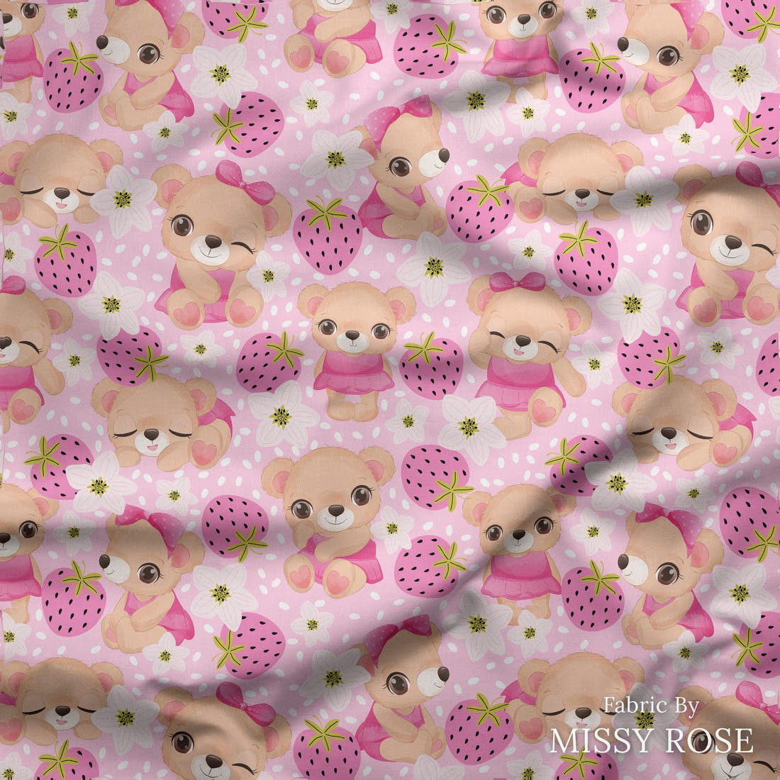 Design 25 Cute Bear Fabric draped fabric mockup – custom printed fabric by the metre | Fabric by Missy Rose