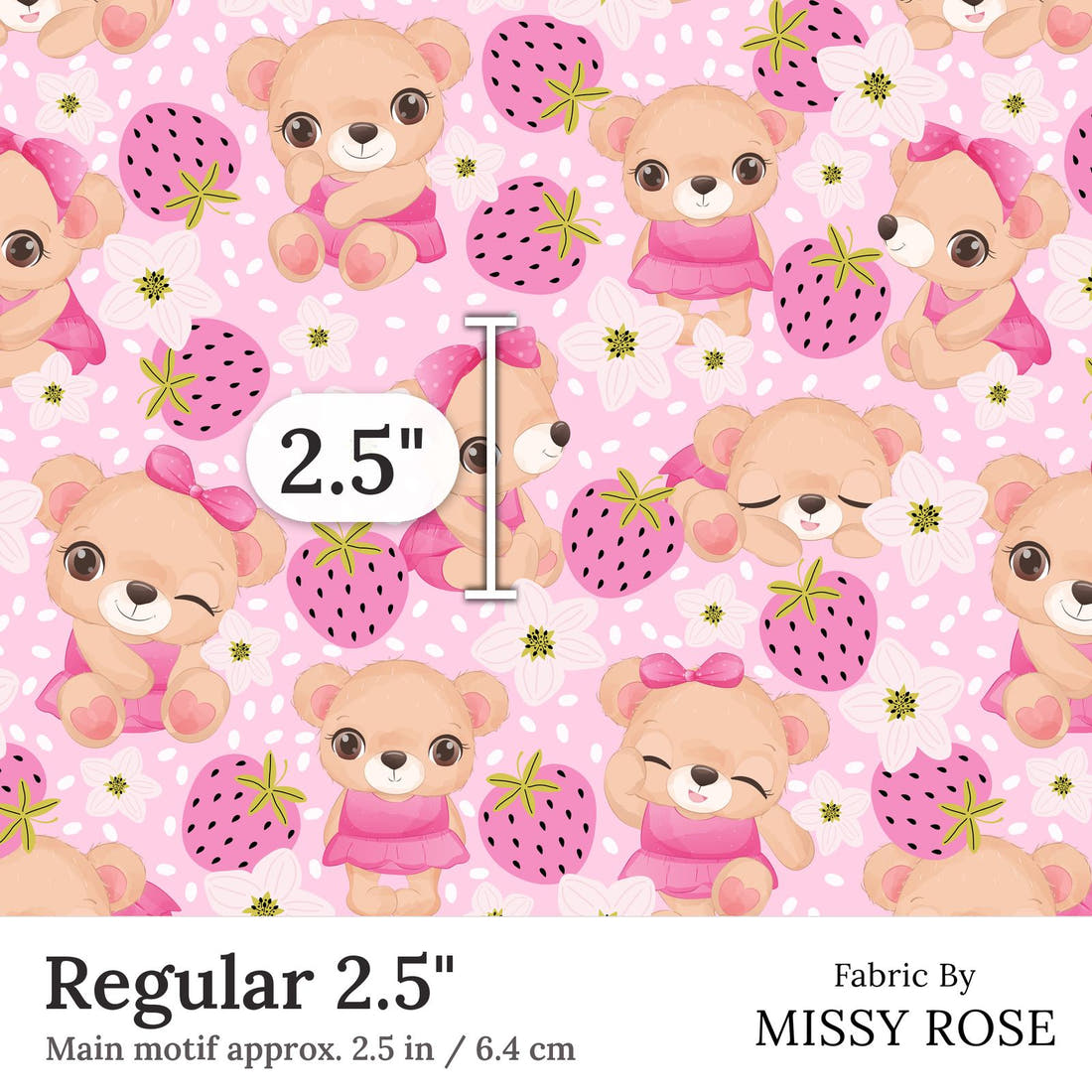 Design 25 Cute Bear Fabric Regular 2.5 inch print scale guide | Fabric by Missy Rose