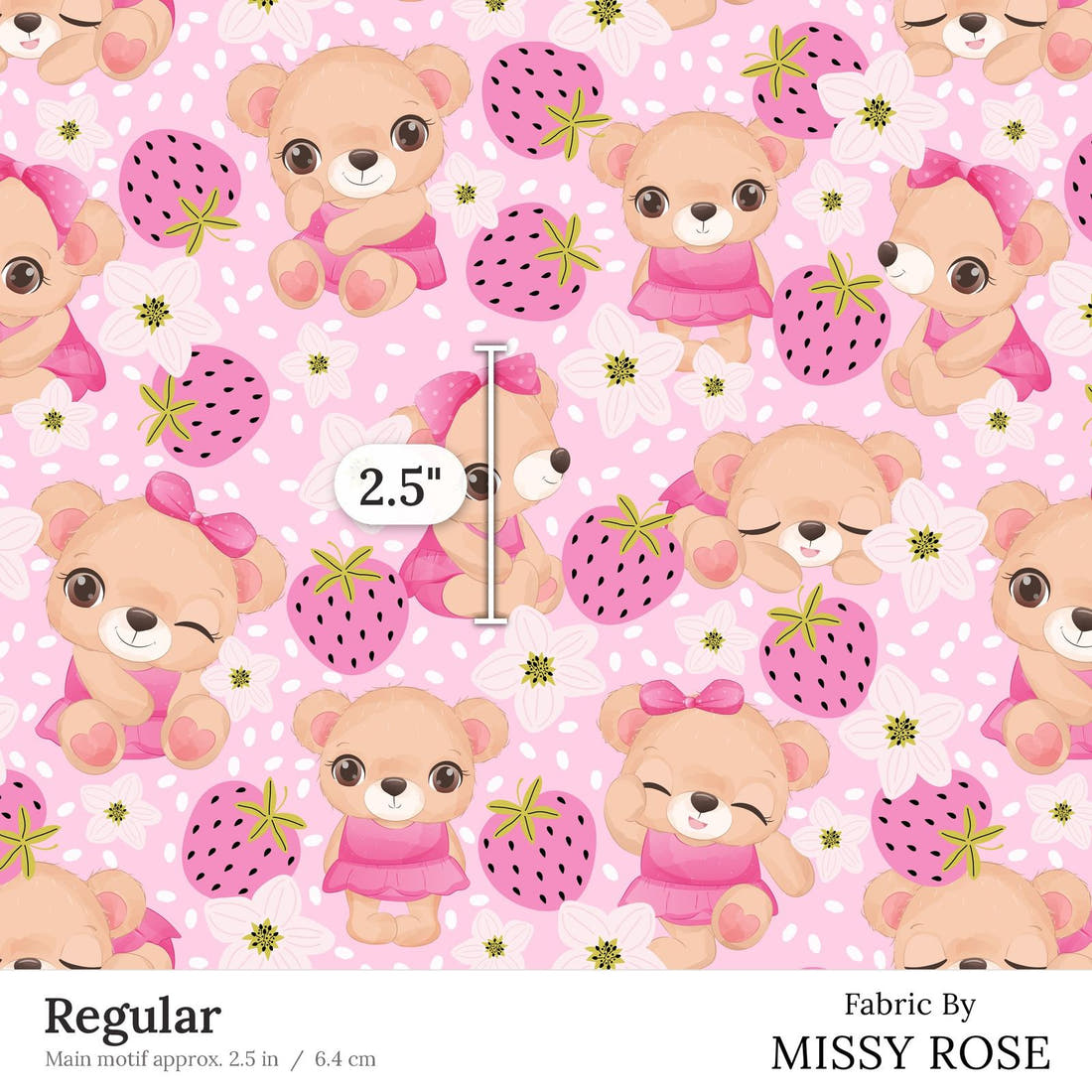 Design 25 Cute Bear Fabric Regular 2.5 inch print scale guide | Fabric by Missy Rose