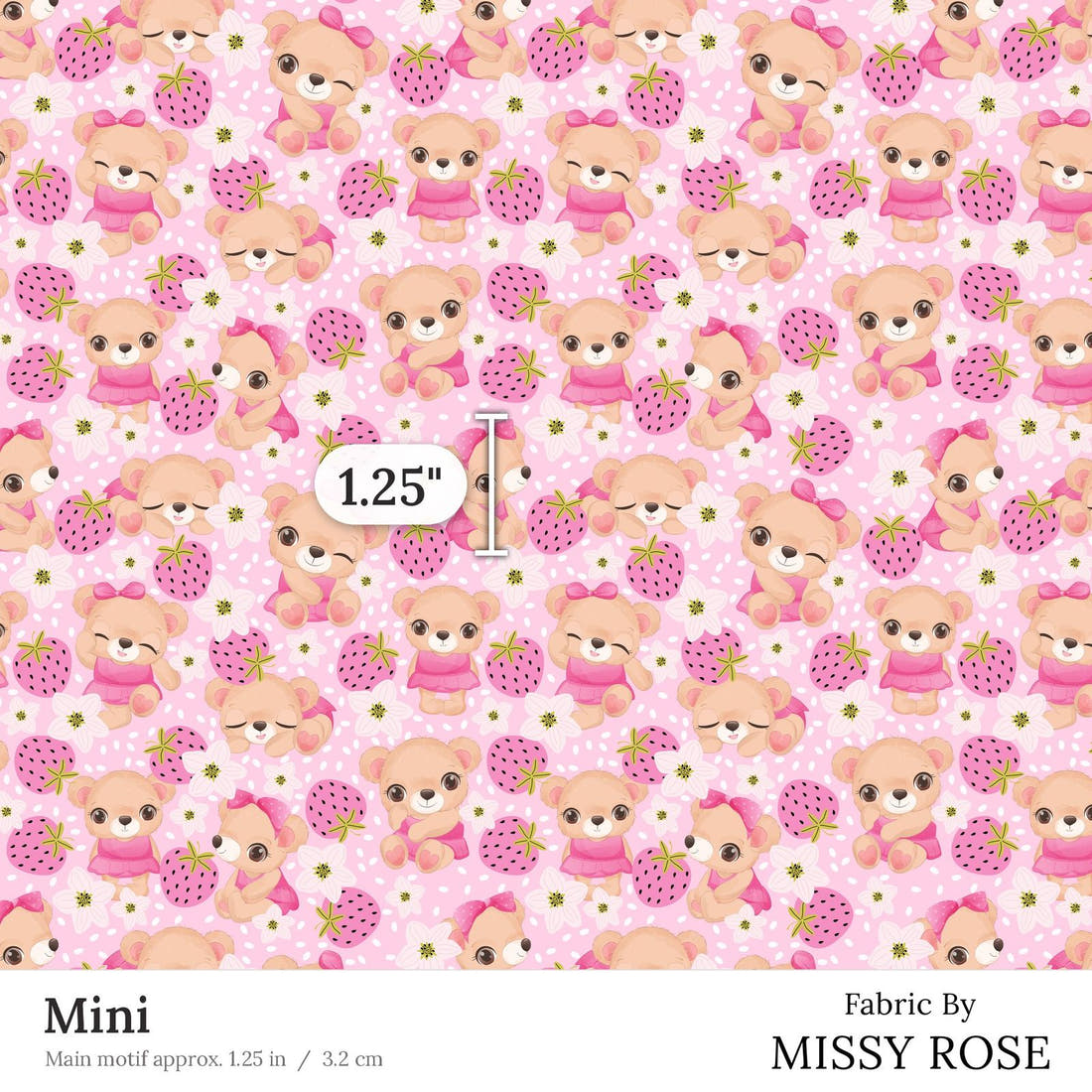 Design 25 Cute Bear Fabric Mini 1.25 inch print scale guide | Fabric by Missy Rose