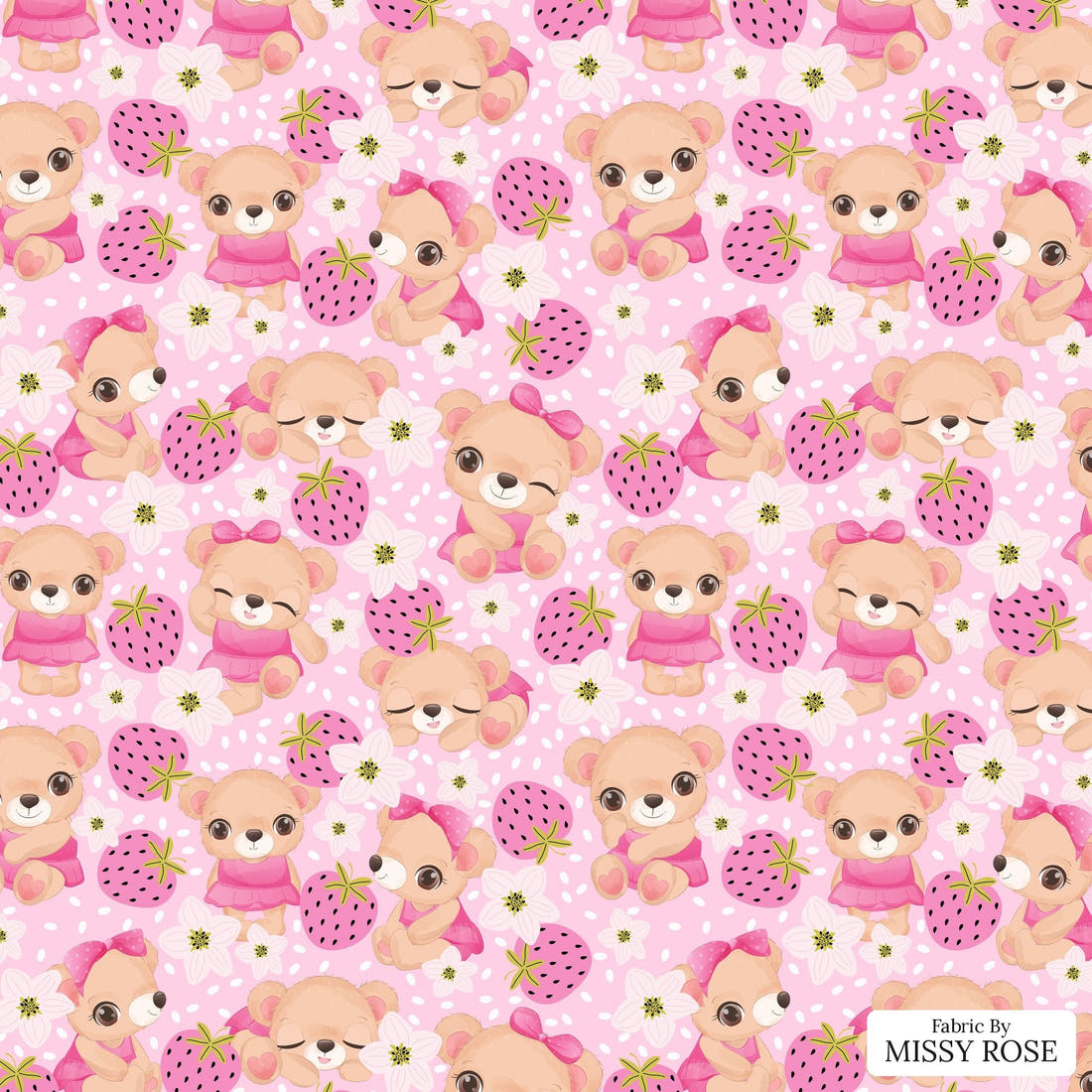 Design 25 Cute Bear Fabric - flat view of the print, zoom in for detail | Fabric by Missy Rose