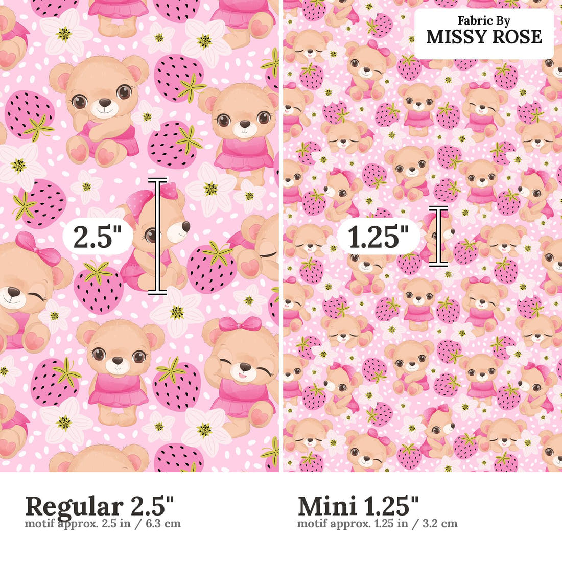 Design 25 Cute Bear Fabric size comparison - print scale | Fabric by Missy Rose