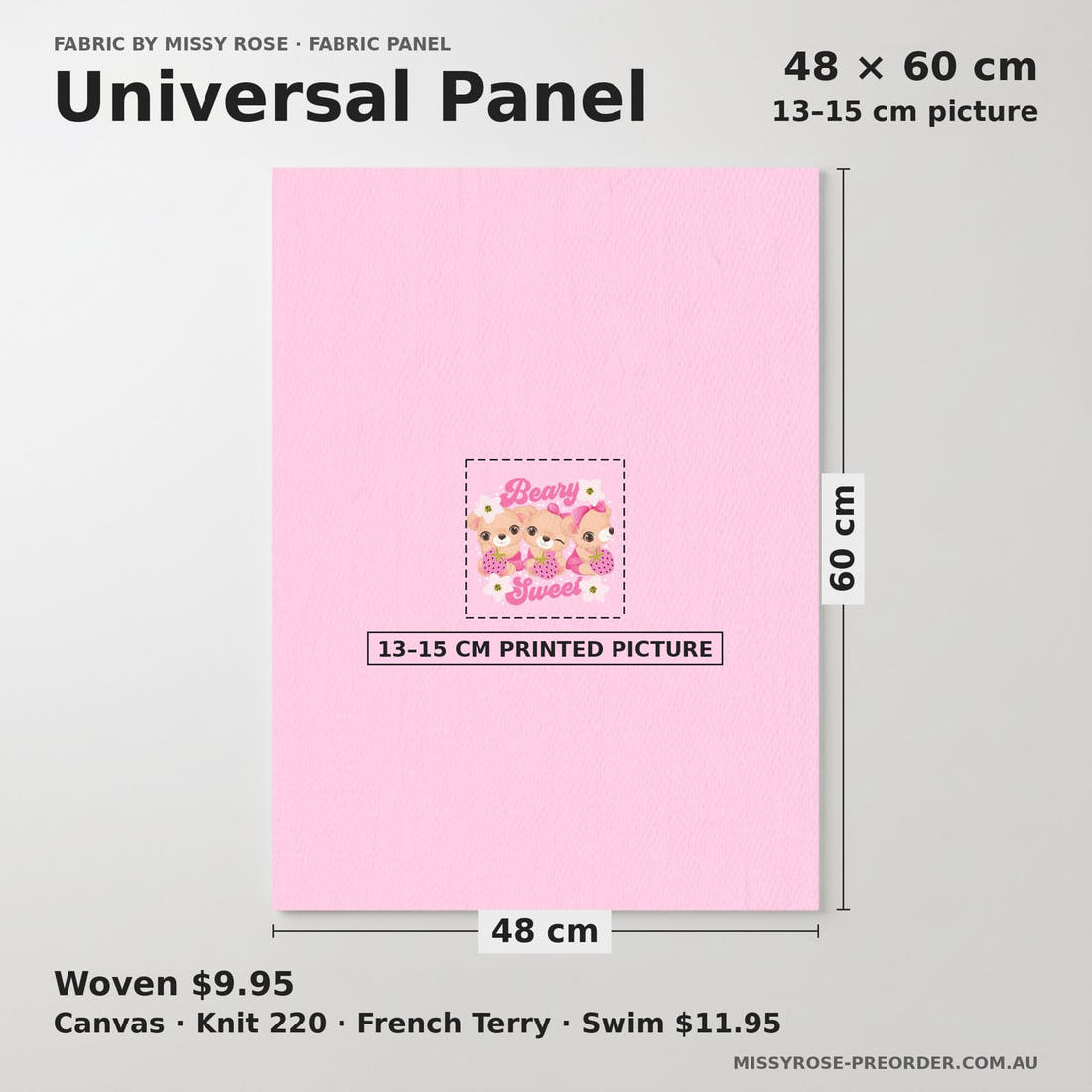 Design 25 Cute Bear Panel universal panel sizing – 13–15 cm printed picture on 48 × 60 cm fabric | Fabric by Missy Rose