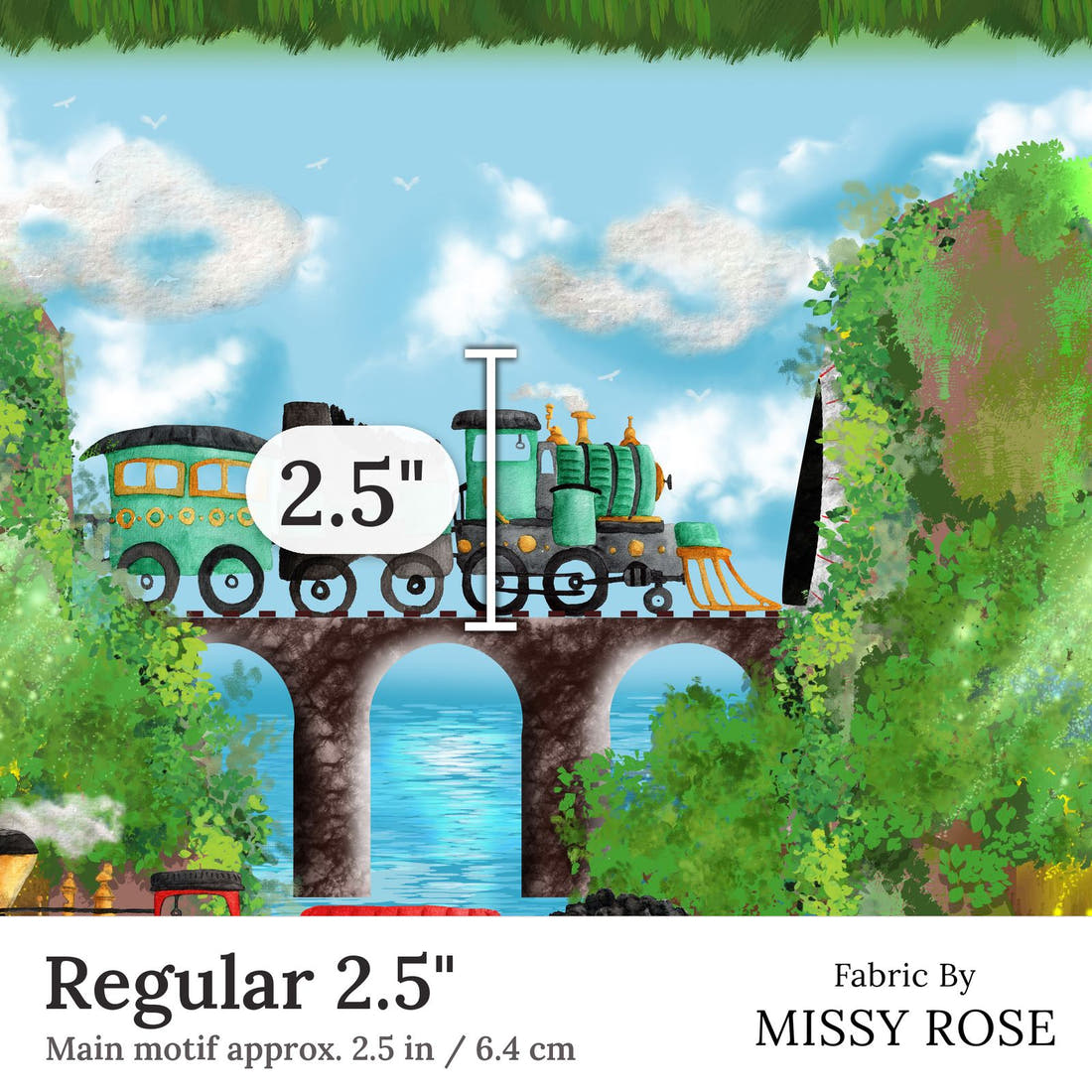 Design 251 Train Fabric Regular 2.5 inch print scale guide | Fabric by Missy Rose