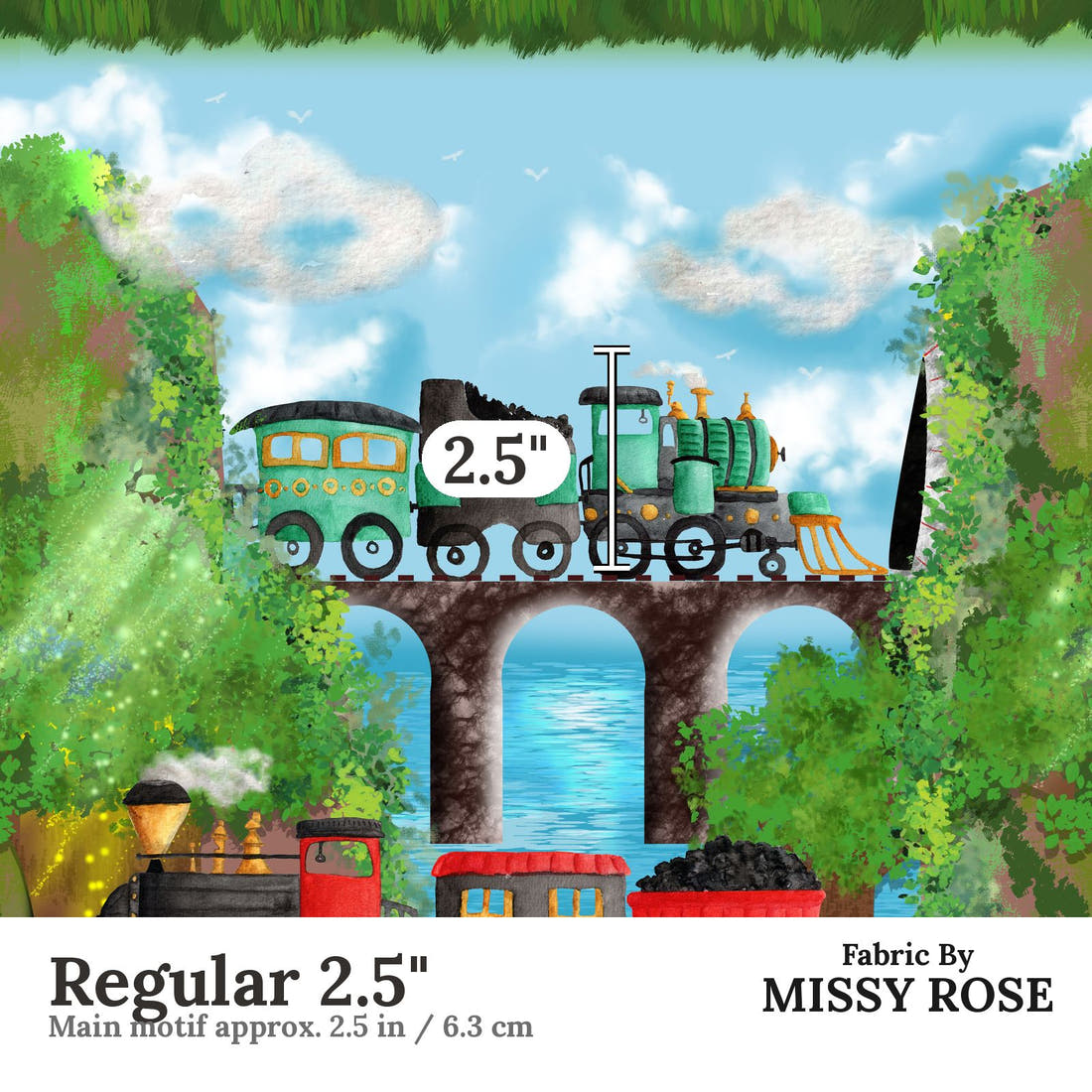 Design 251 Train Fabric Regular 2.5" - print scale | Fabric by Missy Rose
