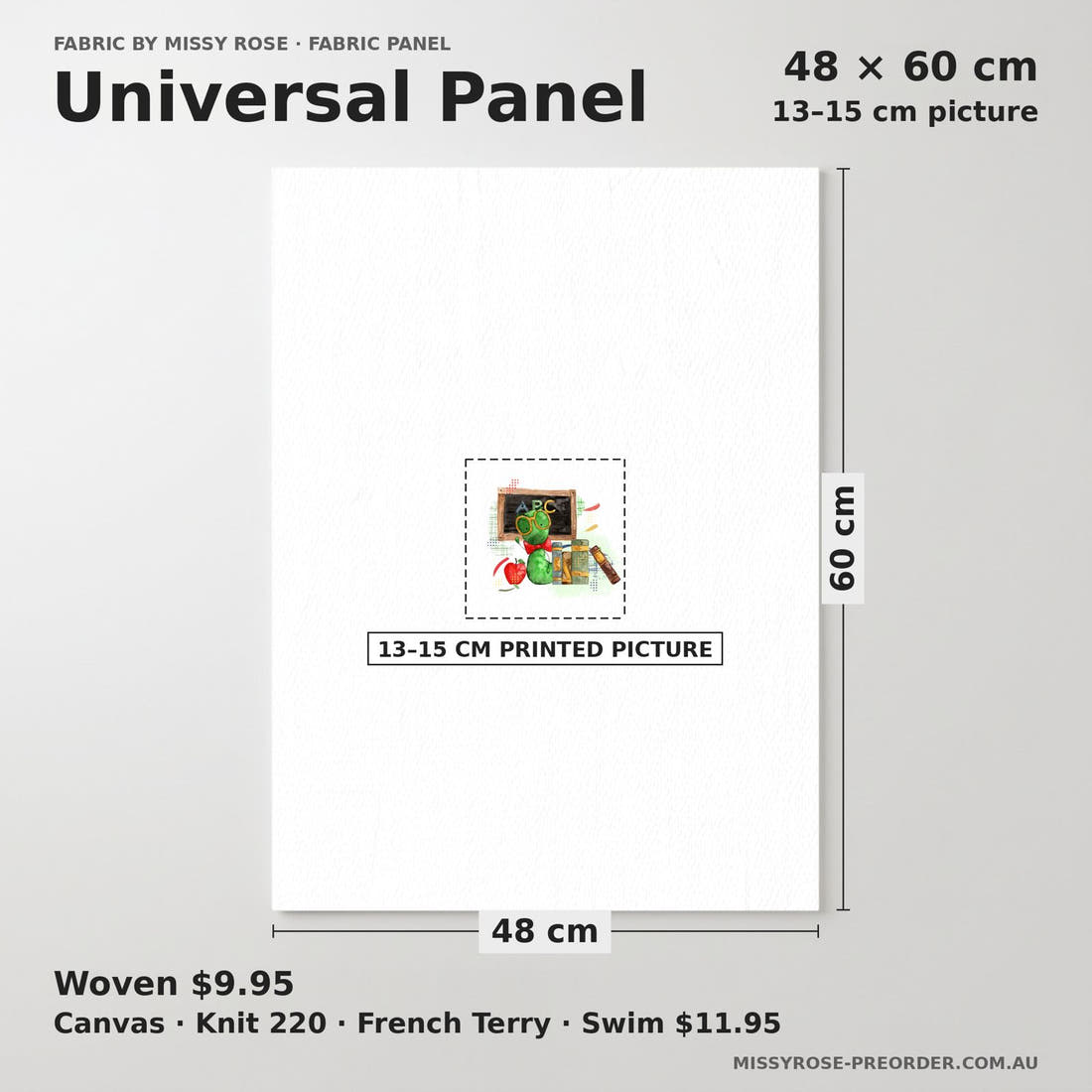 Design 252 Bookworm Panel universal panel sizing – 13–15 cm printed picture on 48 × 60 cm fabric | Fabric by Missy Rose