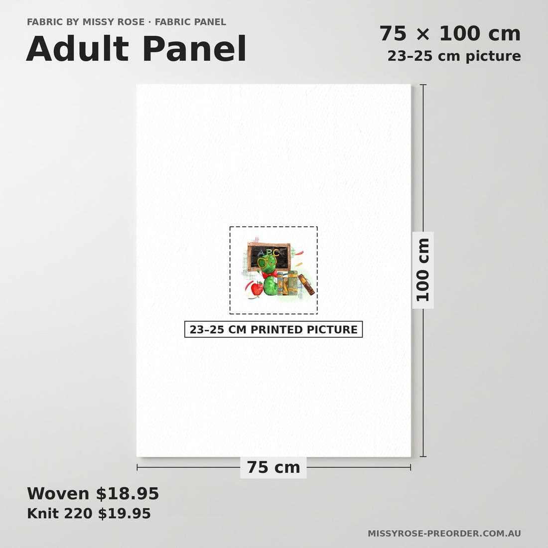 Design 252 Bookworm Panel adult panel sizing – 23–25 cm printed picture on 75 × 100 cm fabric | Fabric by Missy Rose