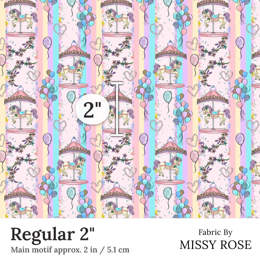 Design 253 Carousel Fabric Regular 2 inch print scale guide | Fabric by Missy Rose