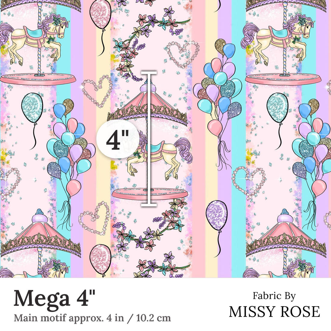 Design 253 Carousel Fabric Mega 4 inch print scale guide | Fabric by Missy Rose