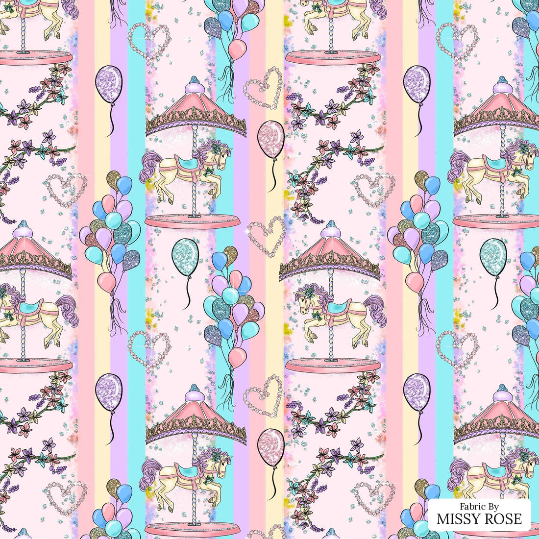 Design 253 Carousel Fabric - flat view of the print, zoom in for detail | Fabric by Missy Rose