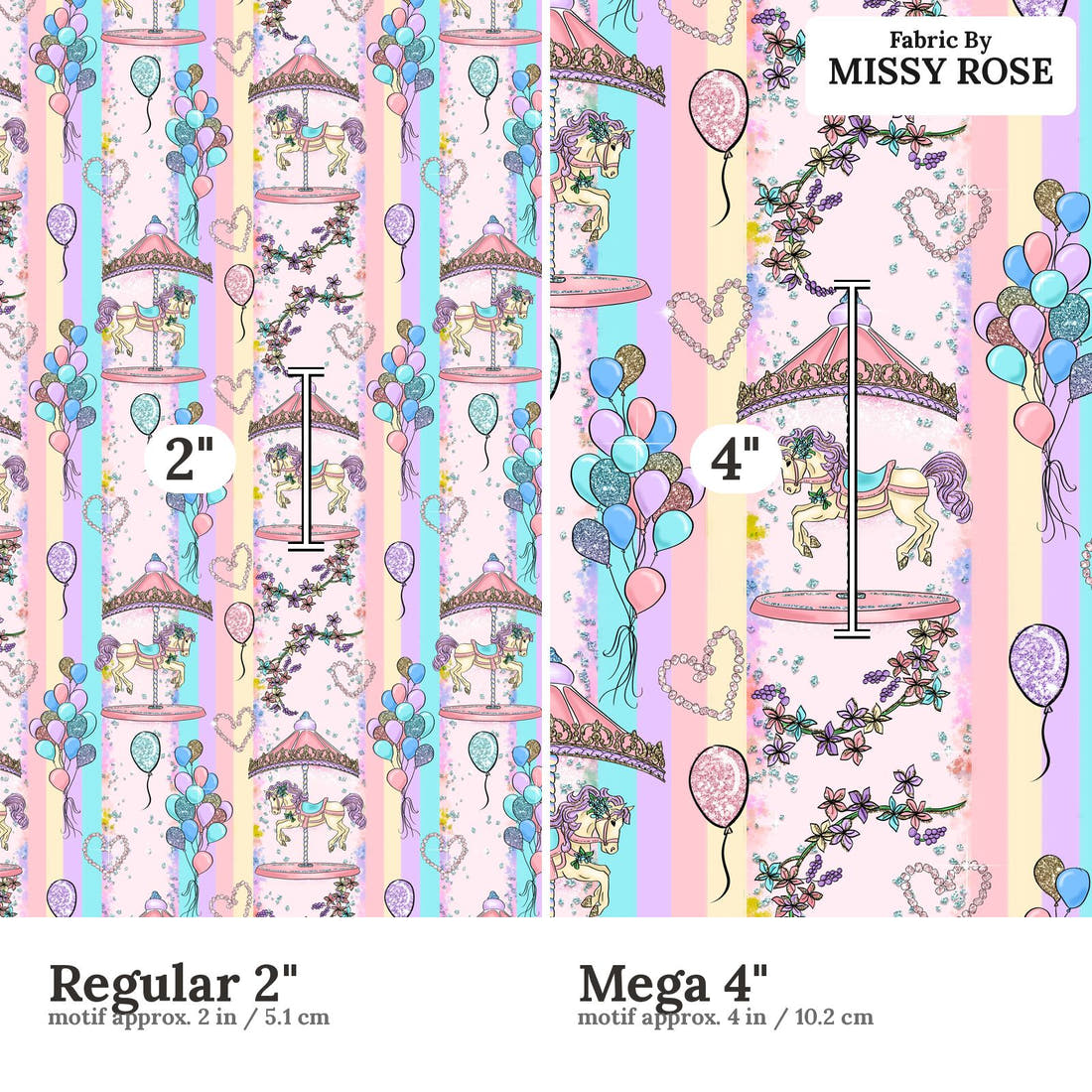 Design 253 Carousel Fabric size comparison - print scale | Fabric by Missy Rose