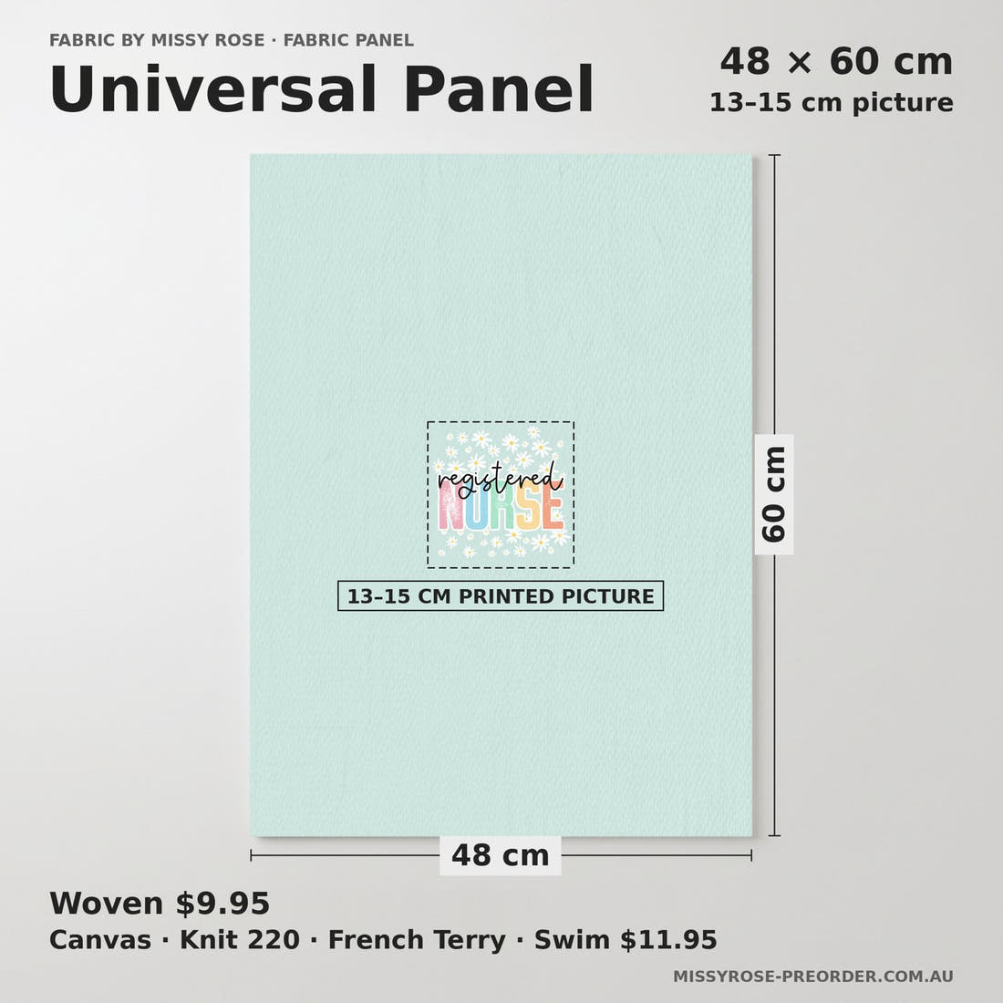 Design 254 RN Panel universal panel sizing – 13–15 cm printed picture on 48 × 60 cm fabric | Fabric by Missy Rose