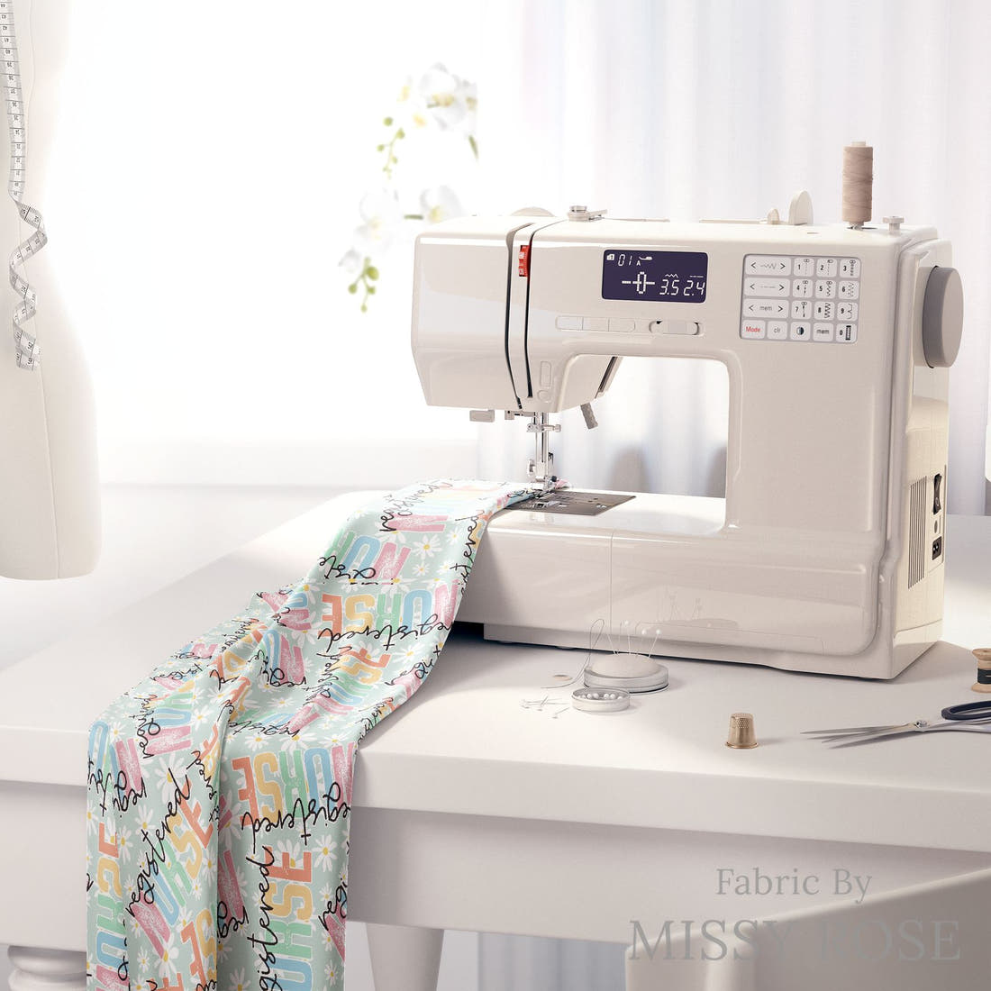 Design 254 RN Fabric on a sewing machine – premium fabric for sewing projects | Fabric by Missy Rose
