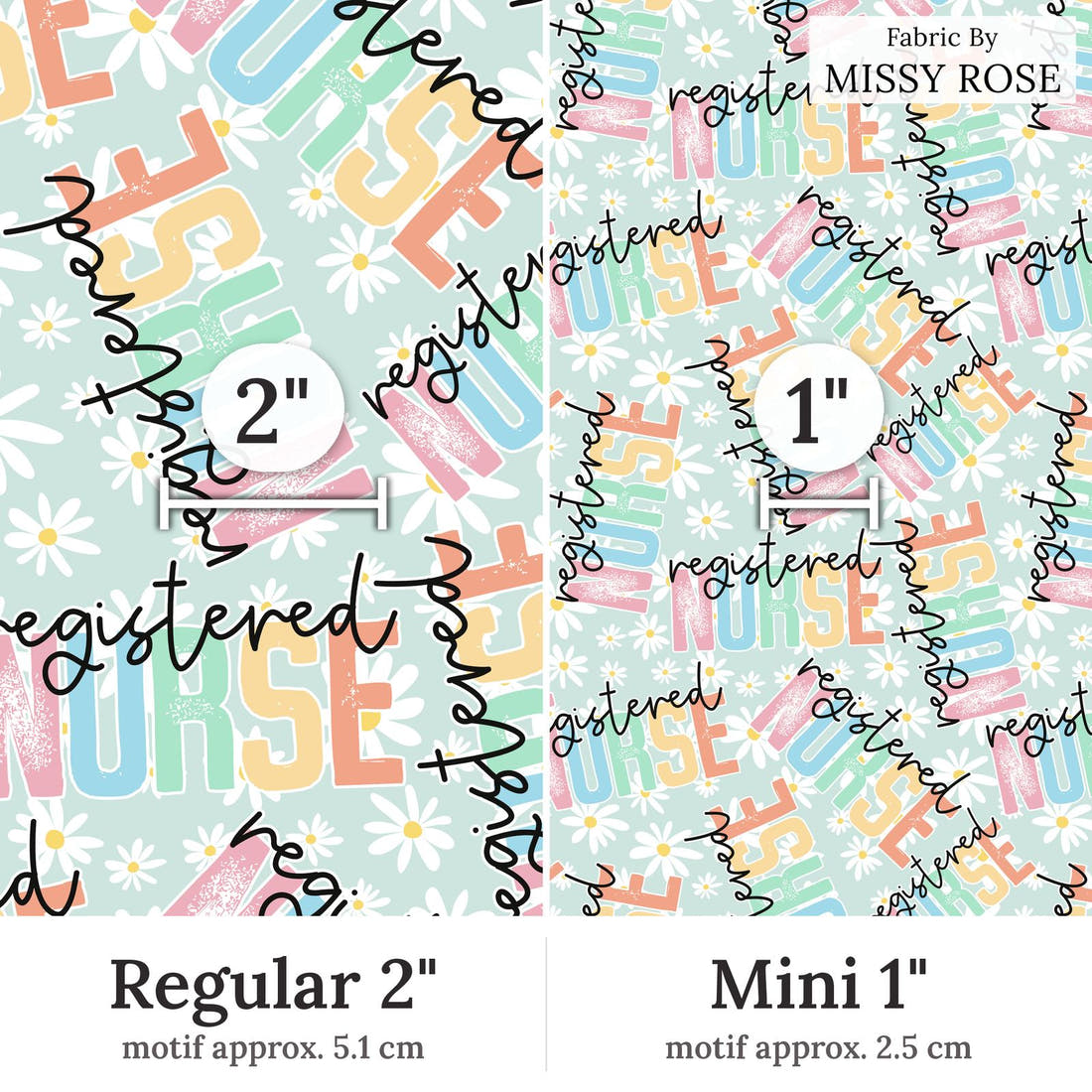 Design 254 RN Fabric Regular 2 inch vs Mini 1 inch print scale side by side | Fabric by Missy Rose