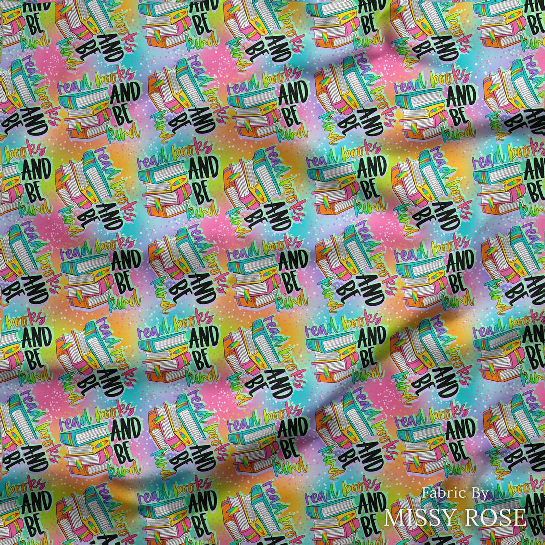 Design 255 Bright Books Fabric draped fabric mockup – custom printed fabric by the metre | Fabric by Missy Rose