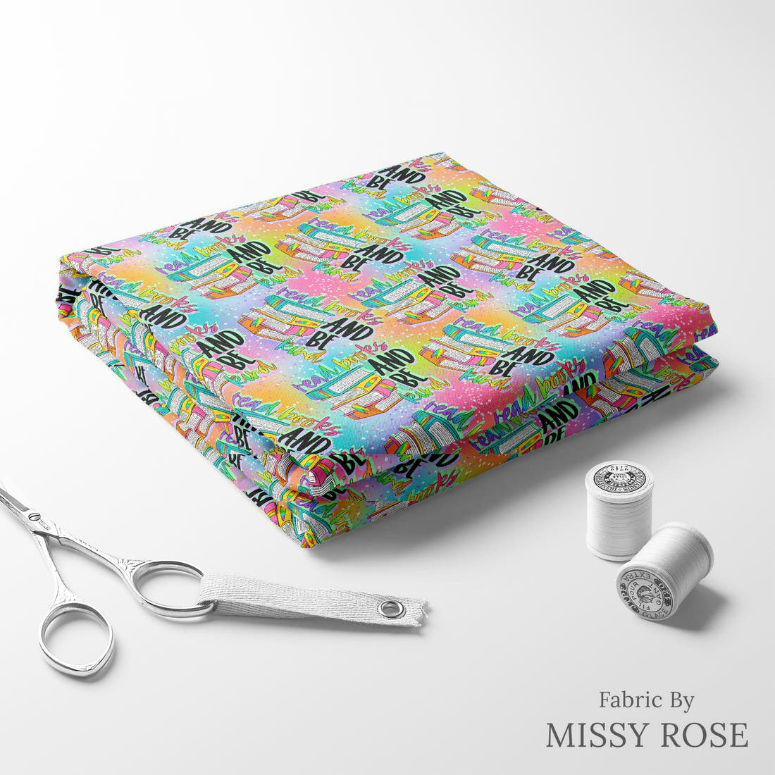 Design 255 Bright Books Fabric folded fabric stack with matching thread – pre-order fabric Australia | Fabric by Missy Rose