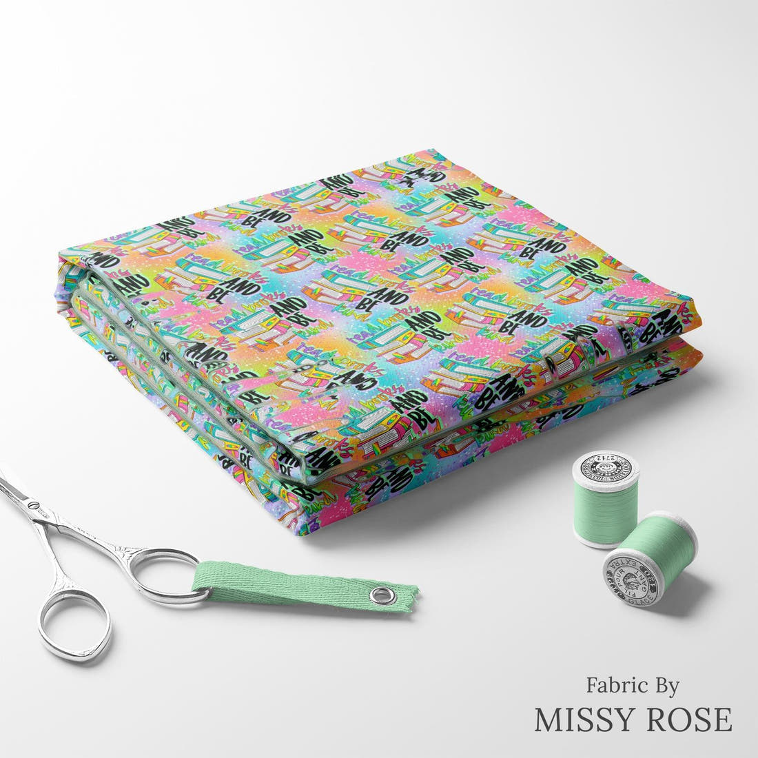 Design 255 Bright Books Fabric folded fabric stack with matching thread – pre-order fabric Australia | Fabric by Missy Rose
