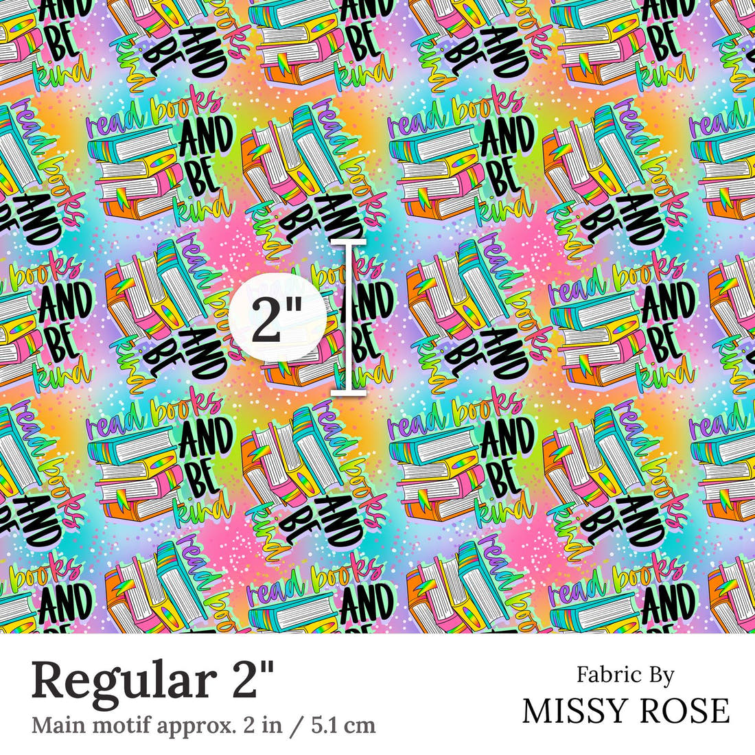 Design 255 Bright Books Fabric Regular 2 inch print scale guide | Fabric by Missy Rose