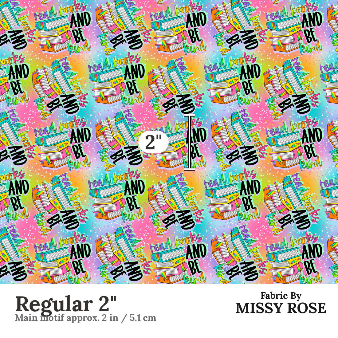 Design 255 Bright Books Fabric Regular 2" - print scale | Fabric by Missy Rose