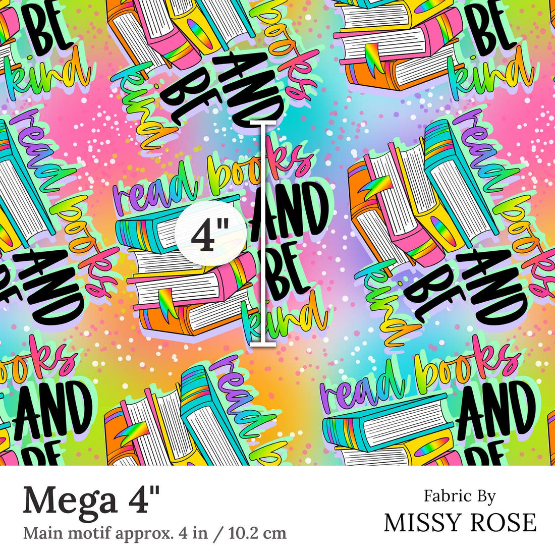 Design 255 Bright Books Fabric Mega 4 inch print scale guide | Fabric by Missy Rose