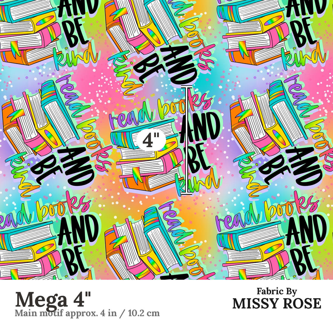 Design 255 Bright Books Fabric Mega 4" - print scale | Fabric by Missy Rose