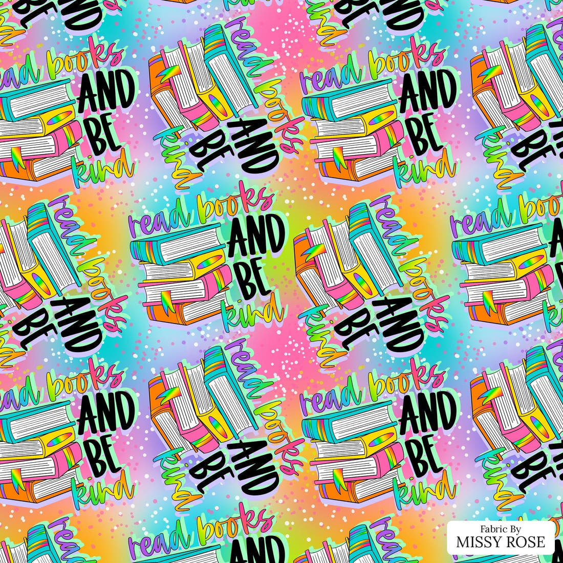 Design 255 Bright Books Fabric - flat view of the print, zoom in for detail | Fabric by Missy Rose