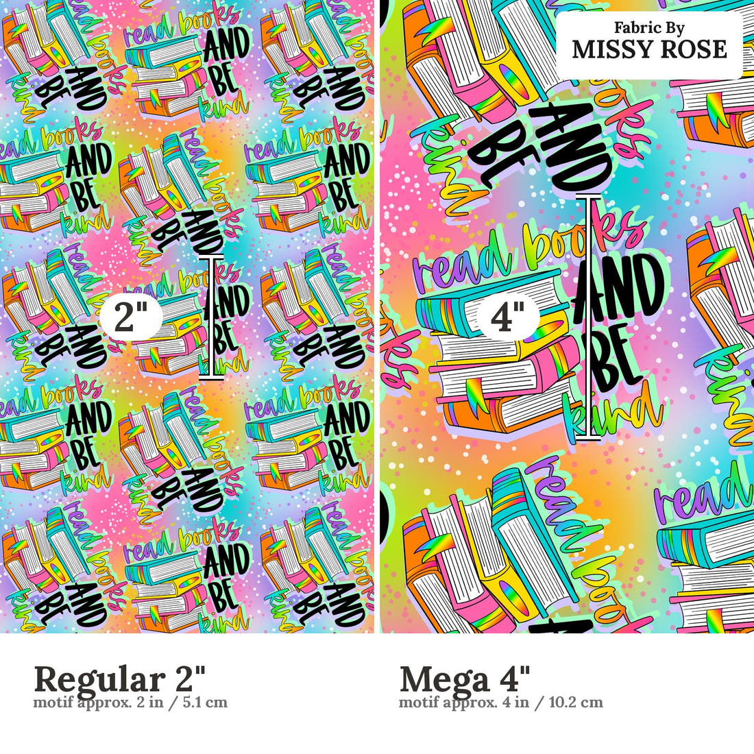 Design 255 Bright Books Fabric size comparison - print scale | Fabric by Missy Rose