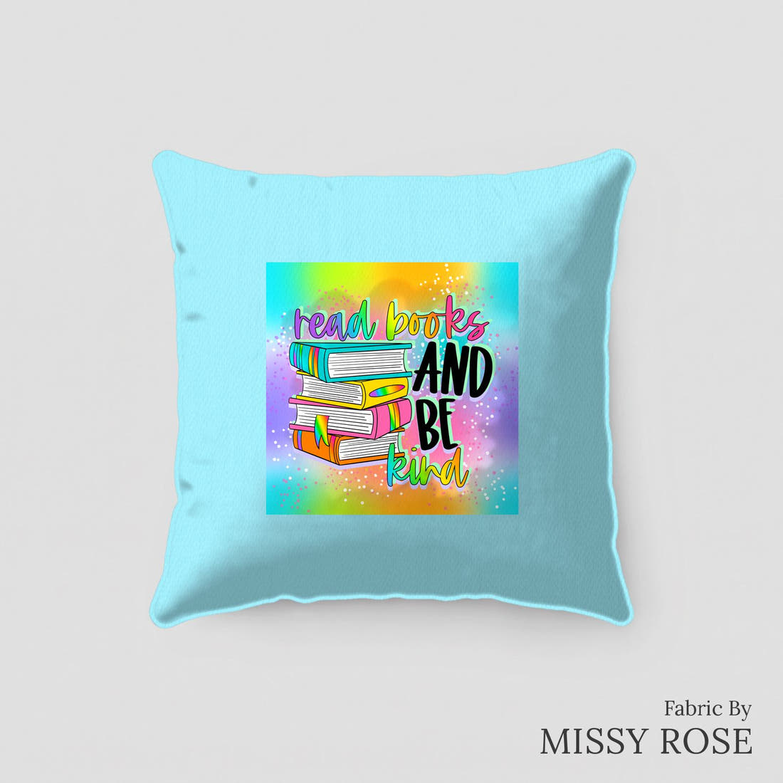 Design 255 Bright Books Panel sewn into a cushion – see how the panel looks made up | Fabric by Missy Rose