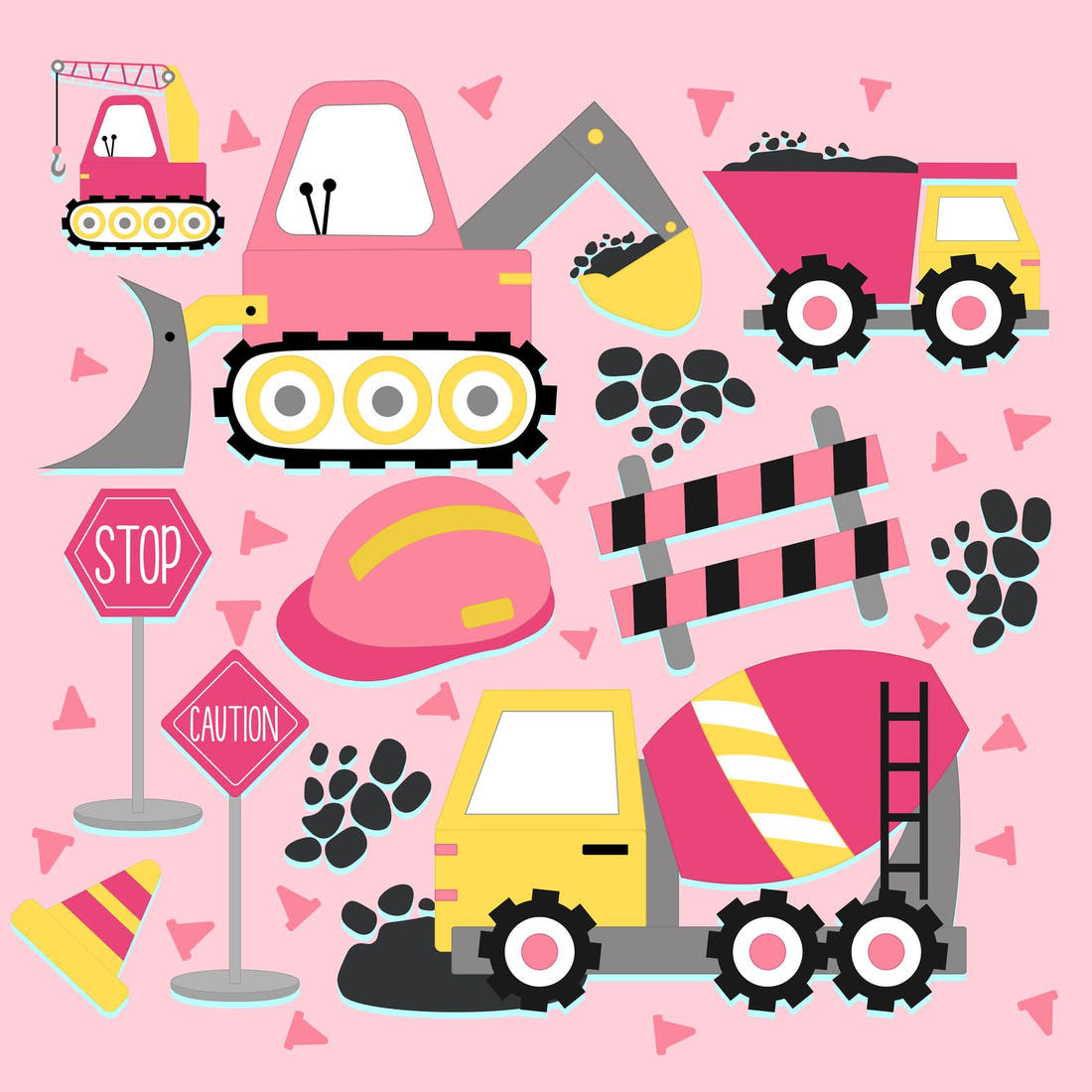 Design 256 Pink Construction Panel – full artwork close-up of the printed picture | Fabric by Missy Rose