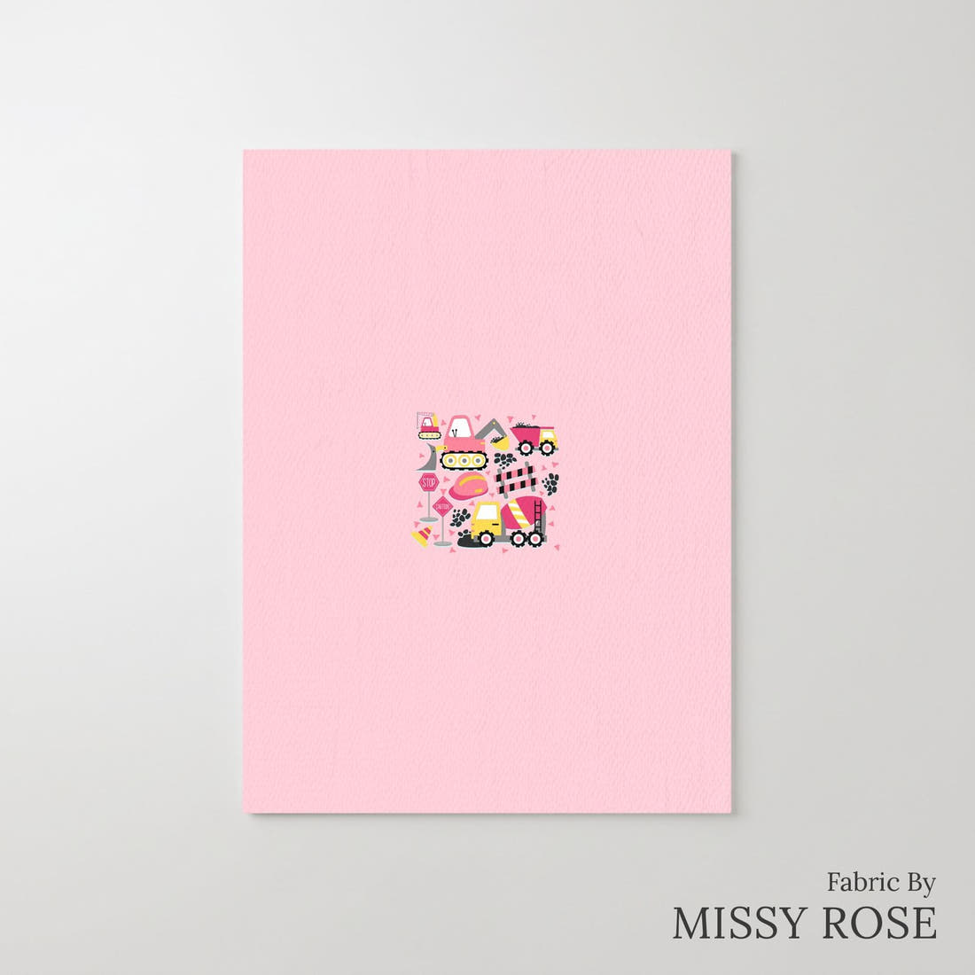 Design 256 Pink Construction Panel – printed fabric panel with centred picture, custom printed to order | Fabric by Missy Rose