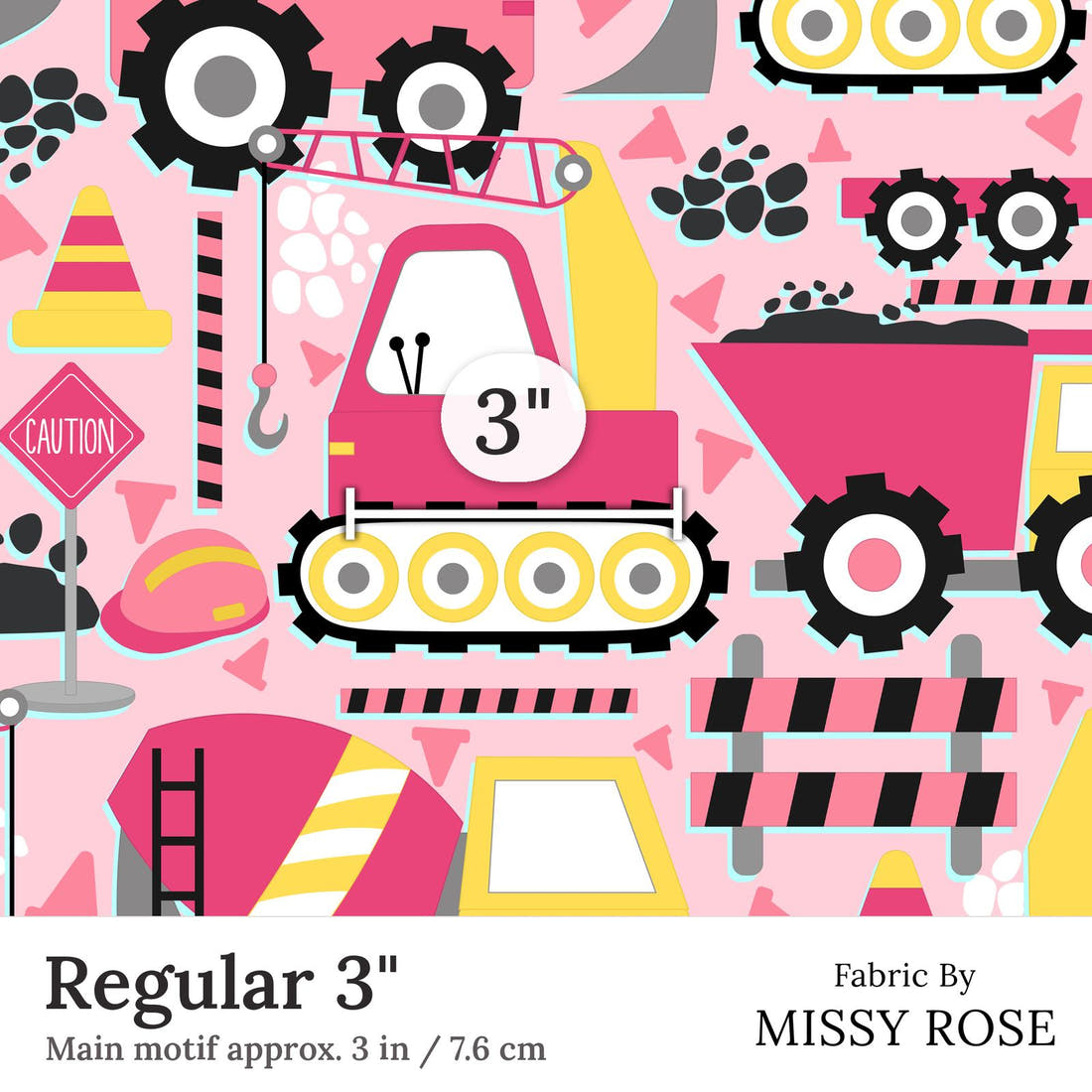 Design 256 Pink Construction Fabric Regular 3 inch print scale guide | Fabric by Missy Rose