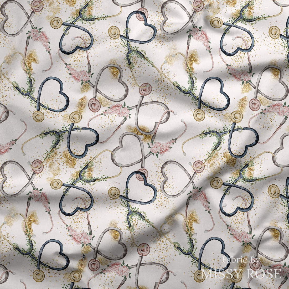 Design 257 Stethoscope Fabric draped fabric mockup – custom printed fabric by the metre | Fabric by Missy Rose