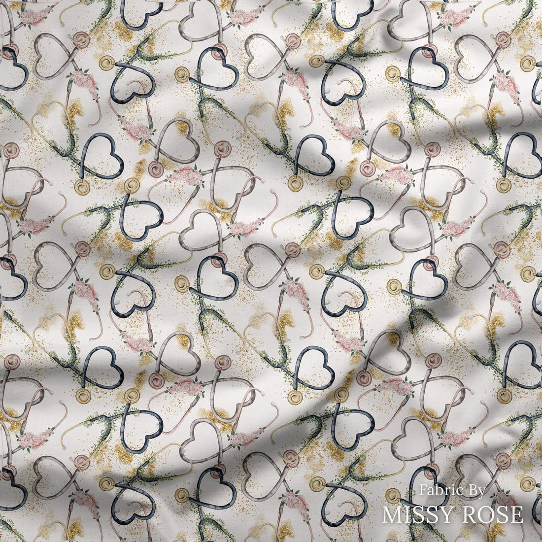 Design 257 Stethoscope Fabric draped fabric mockup – custom printed fabric by the metre | Fabric by Missy Rose