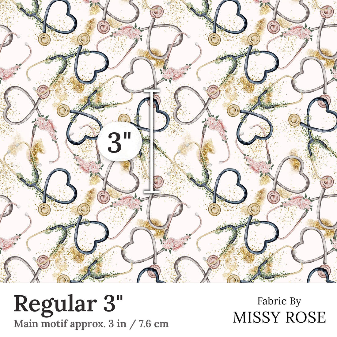Design 257 Stethoscope Fabric Regular 3 inch print scale guide | Fabric by Missy Rose