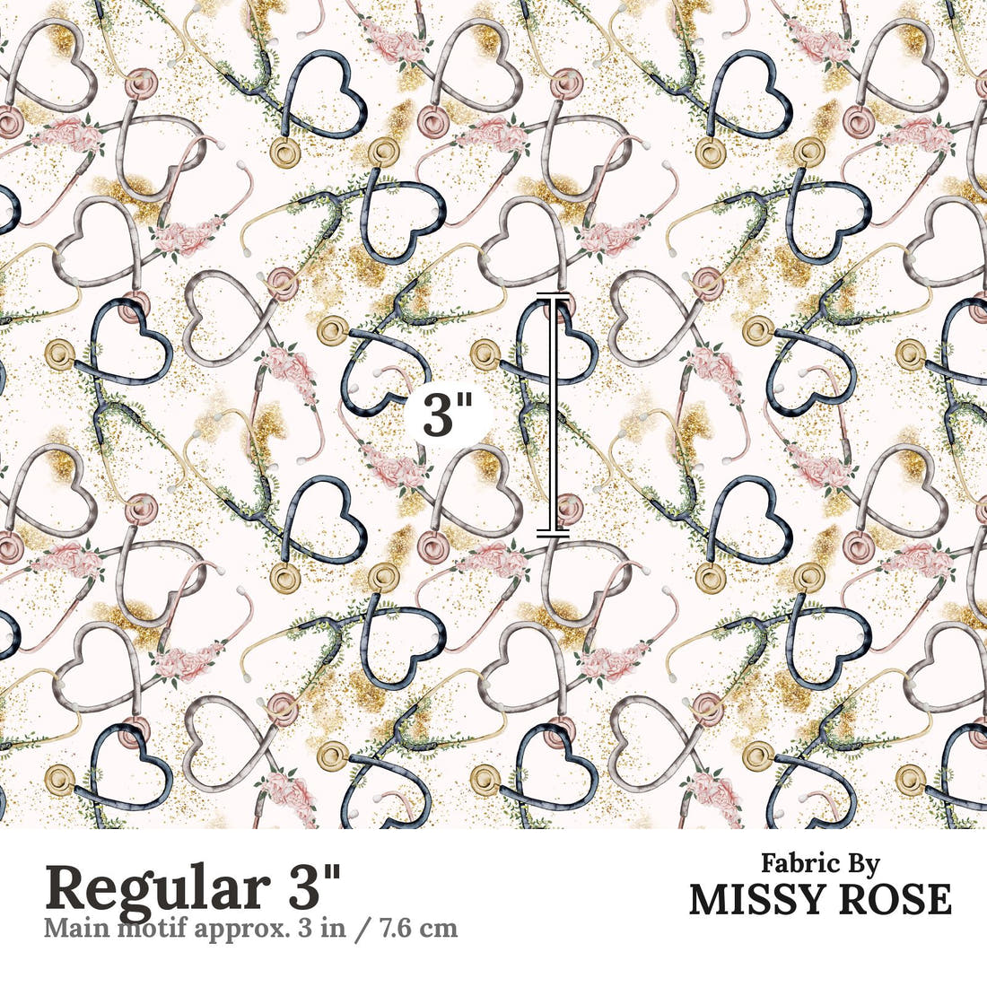 Design 257 Stethoscope Fabric Regular 3" - print scale | Fabric by Missy Rose