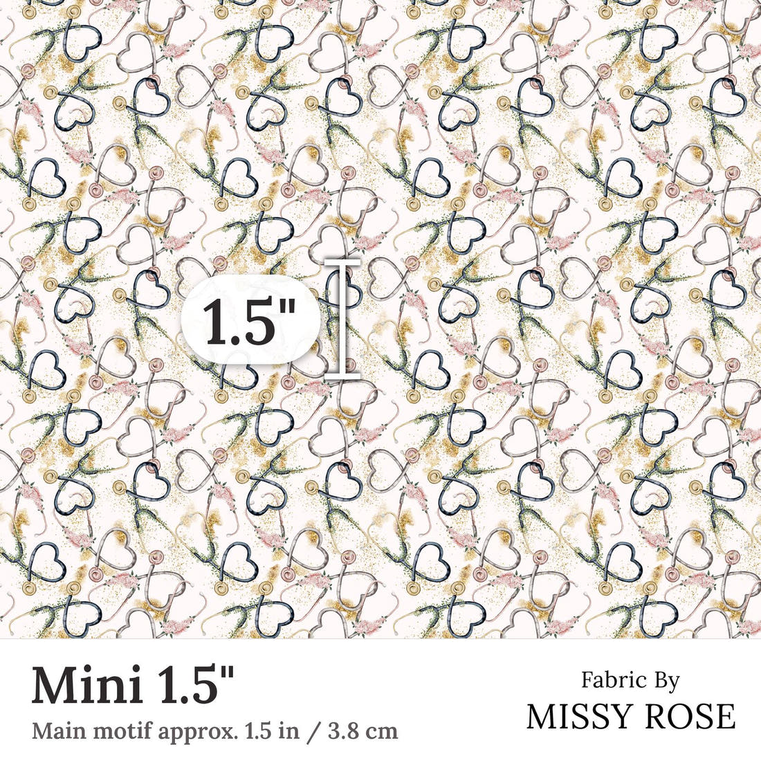Design 257 Stethoscope Fabric Mini 1.5 inch print scale guide | Fabric by Missy Rose