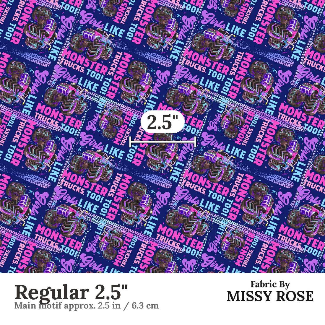 Design 258 Monster Truck Fabric Regular 2.5" - print scale | Fabric by Missy Rose