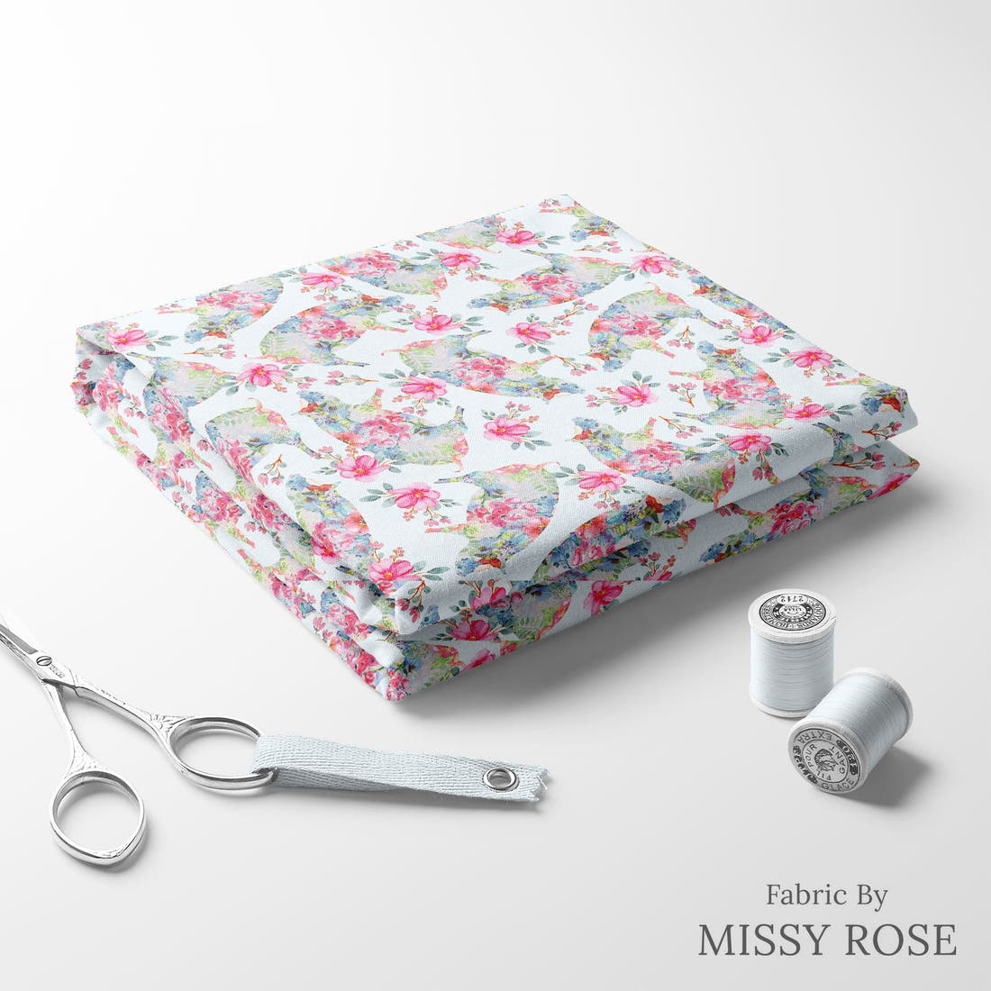 Design 259 Floral Pig Fabric folded fabric stack with matching thread – pre-order fabric Australia | Fabric by Missy Rose