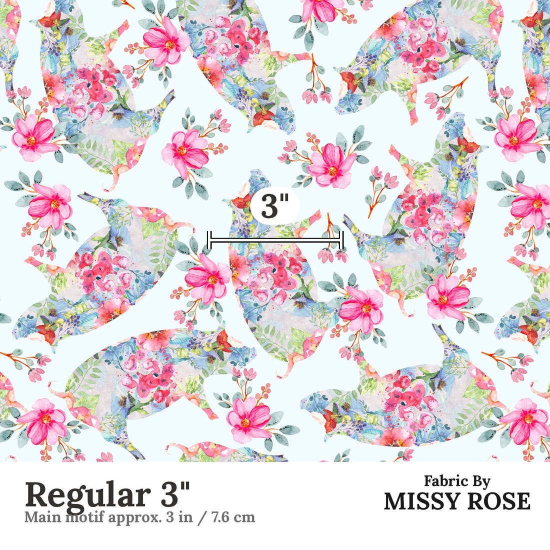 Design 259 Floral Pig Fabric Regular 3" - print scale | Fabric by Missy Rose