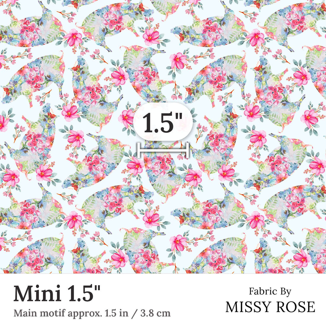 Design 259 Floral Pig Fabric Mini 1.5 inch print scale guide | Fabric by Missy Rose
