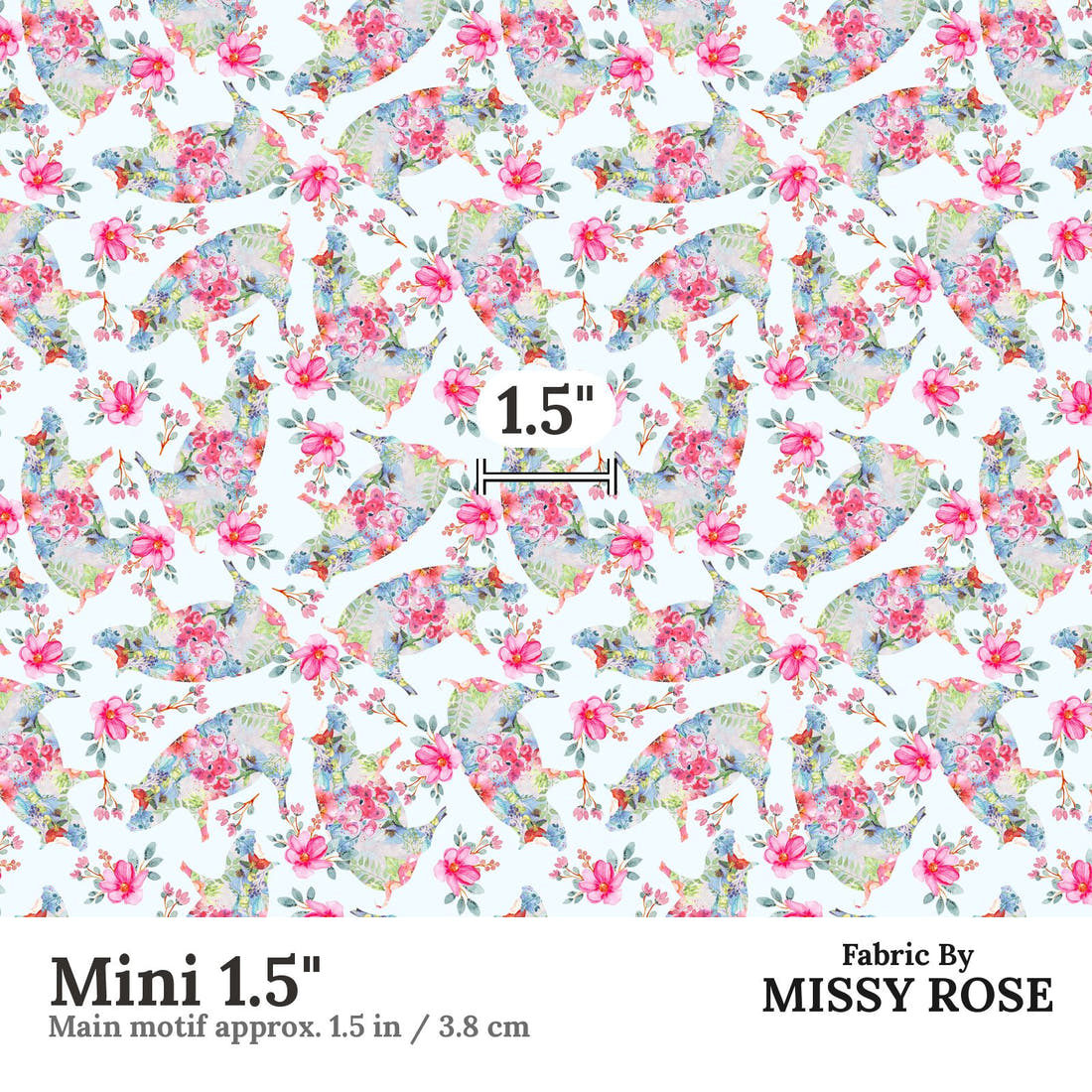 Design 259 Floral Pig Fabric Mini 1.5" - print scale | Fabric by Missy Rose