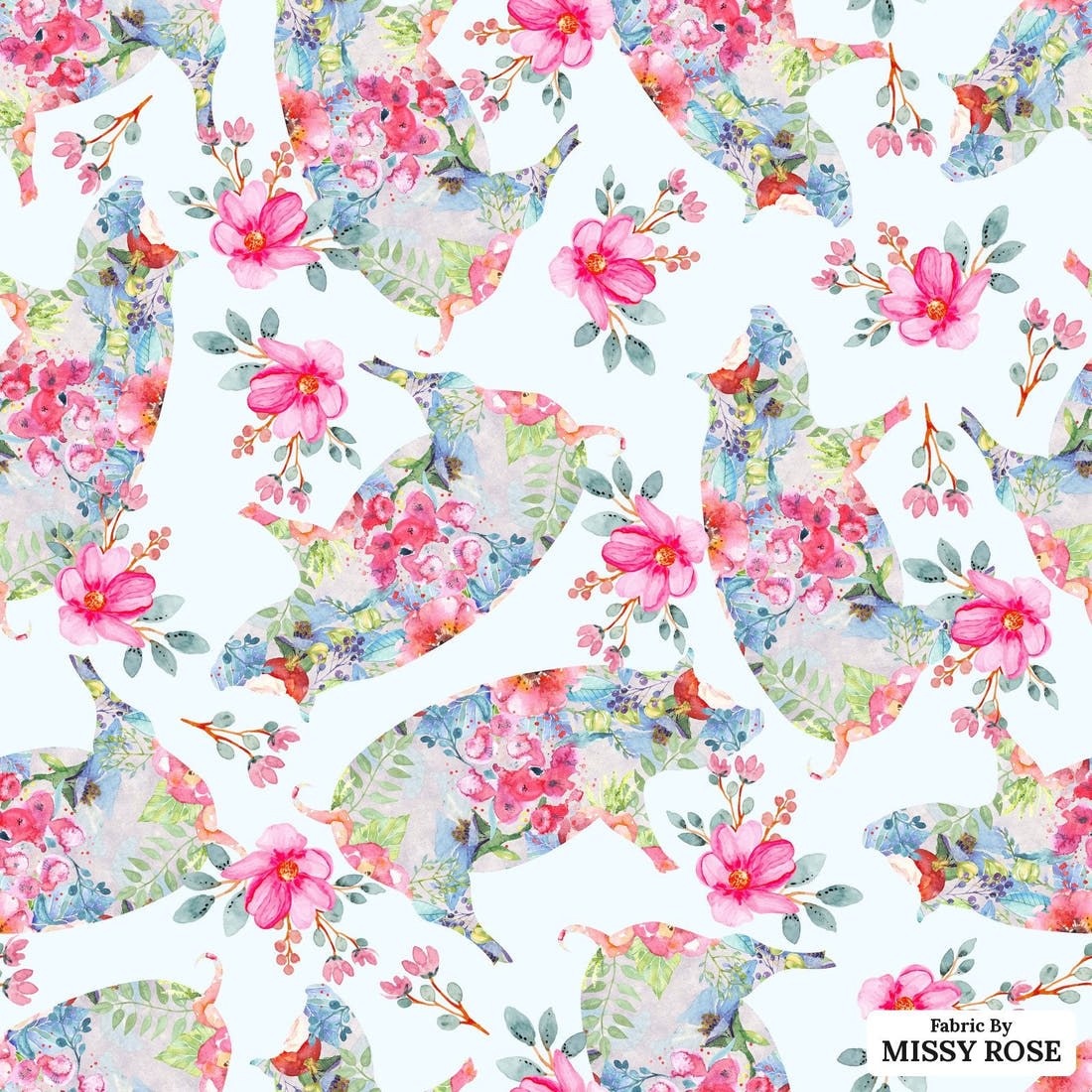 Design 259 Floral Pig Fabric - flat view of the print, zoom in for detail | Fabric by Missy Rose