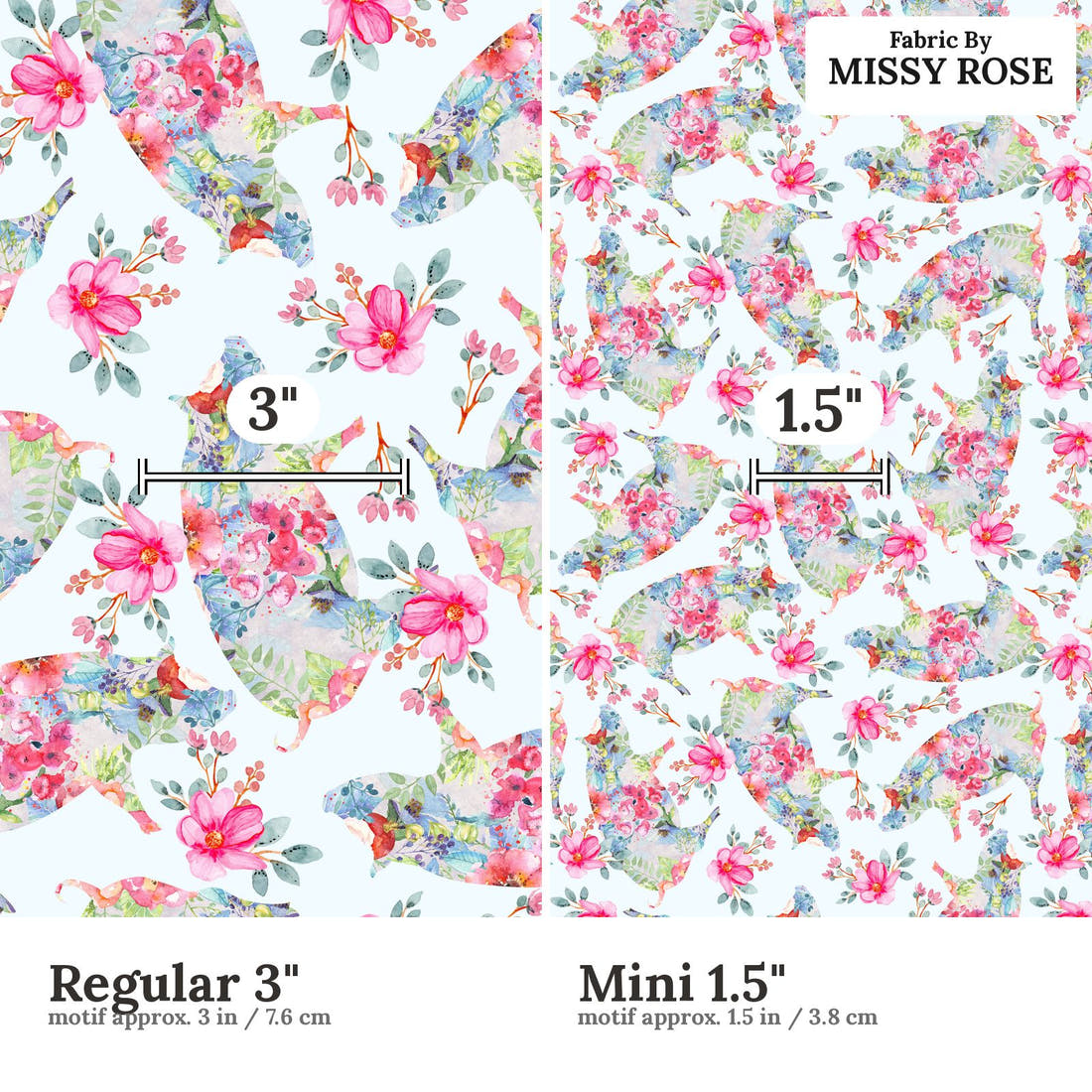 Design 259 Floral Pig Fabric size comparison - print scale | Fabric by Missy Rose