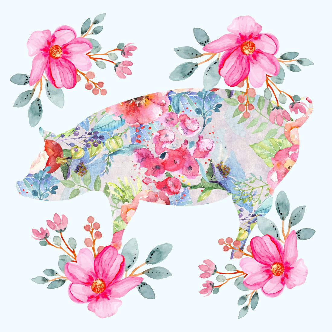 Design 259 Floral Pig Panel – full artwork close-up of the printed picture | Fabric by Missy Rose