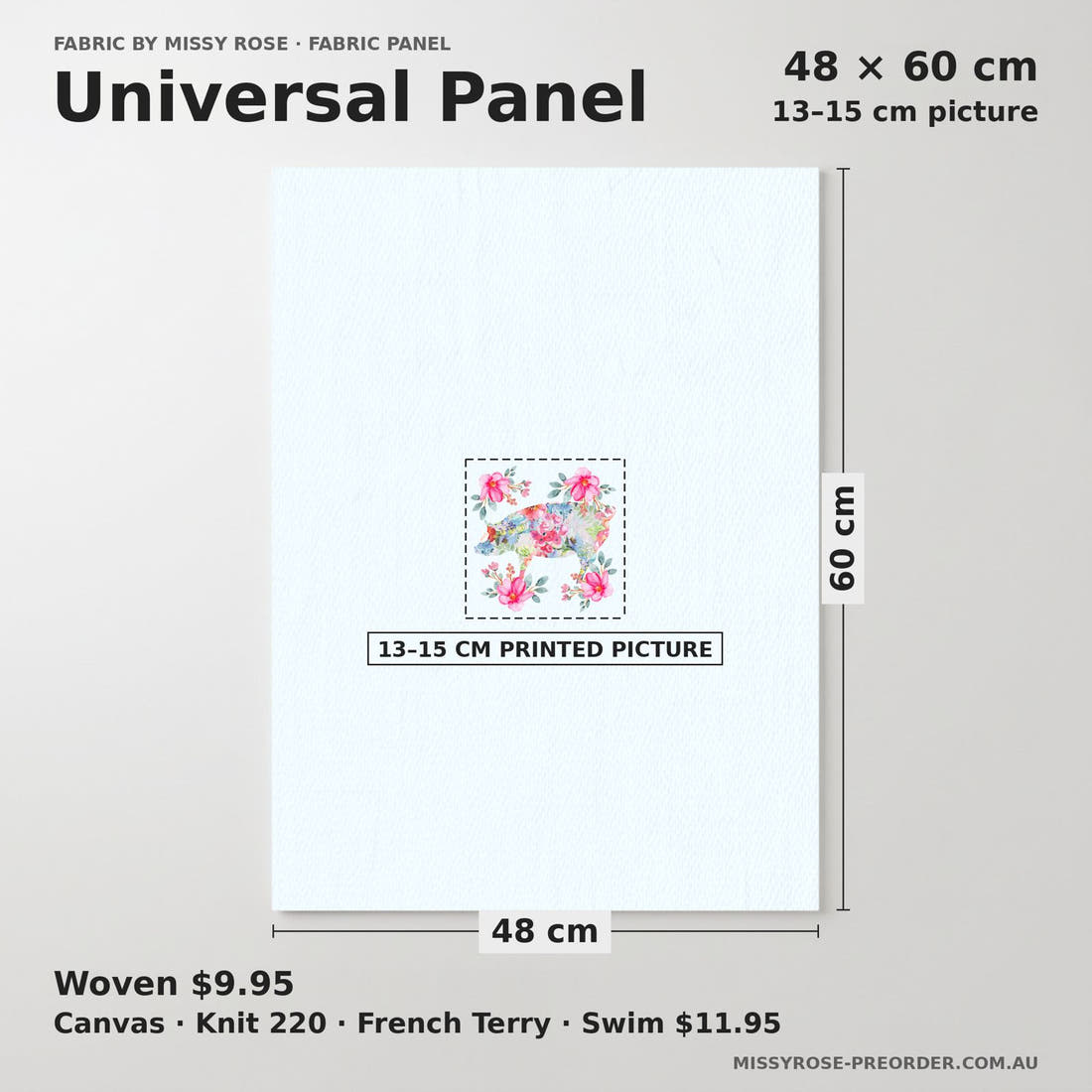 Design 259 Floral Pig Panel universal panel sizing – 13–15 cm printed picture on 48 × 60 cm fabric | Fabric by Missy Rose