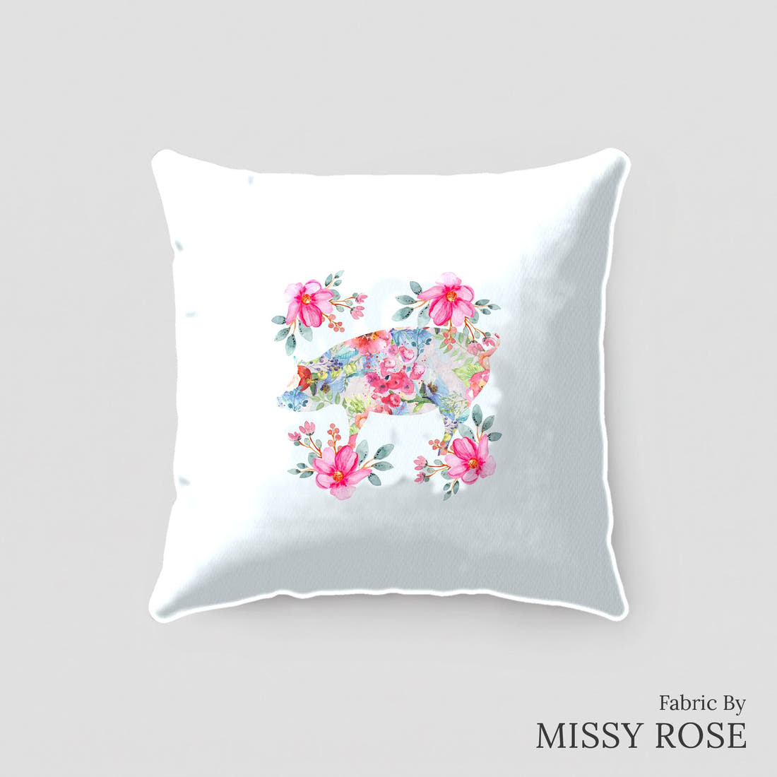 Design 259 Floral Pig Panel sewn into a cushion – see how the panel looks made up | Fabric by Missy Rose