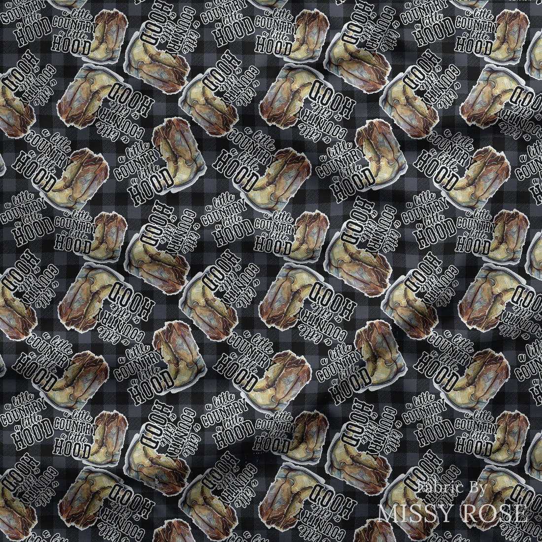 Design 26 Cowboy Boots Fabric draped fabric mockup – custom printed fabric by the metre | Fabric by Missy Rose